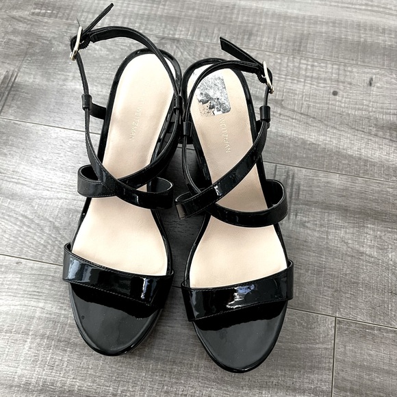 Stuart Weitzman Avenue 75 patent wedge heel sandals 9 - Picture 2 of 2